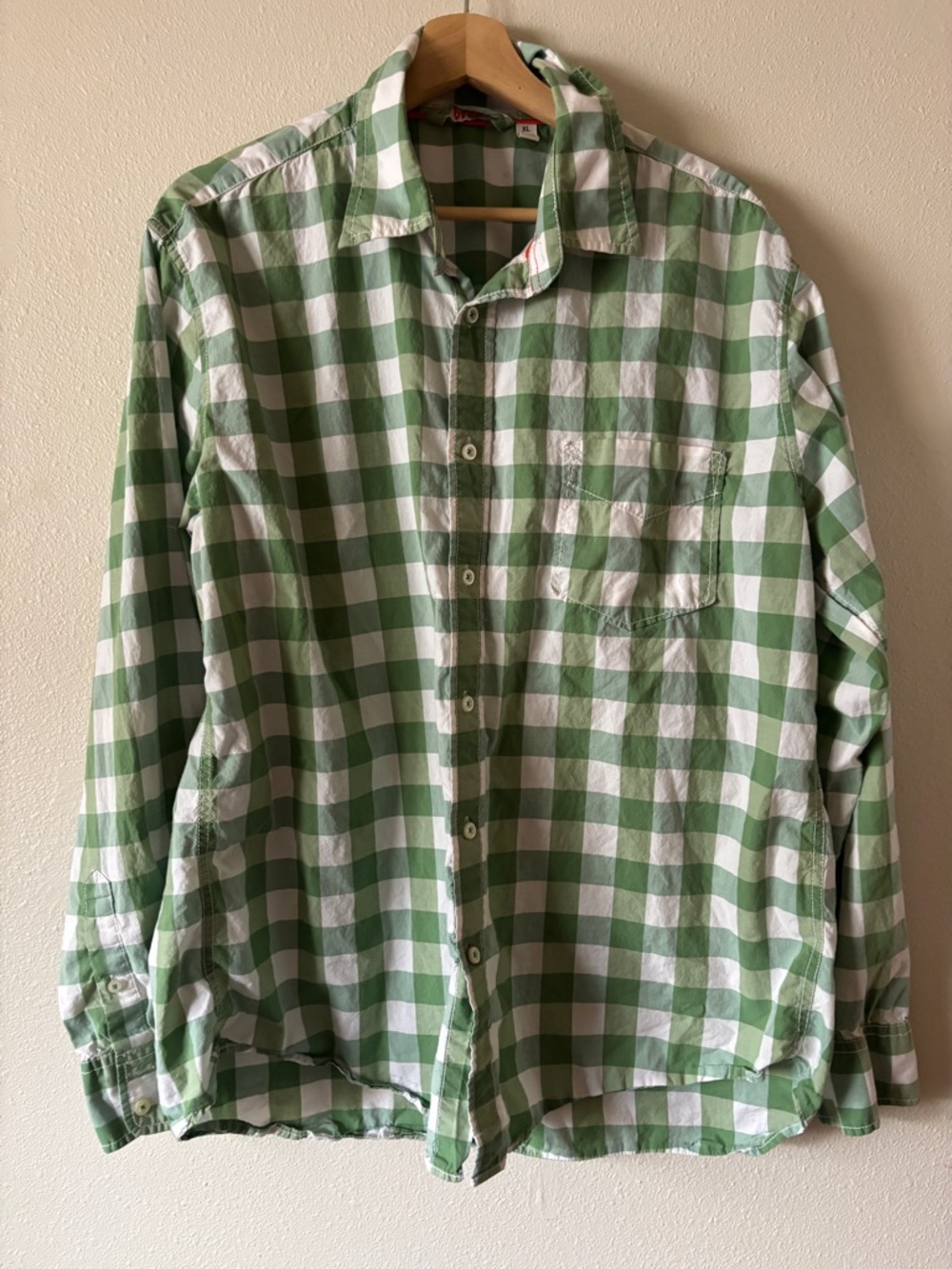 Men’s Boden Green white Checkered Cotton Button Down XL
